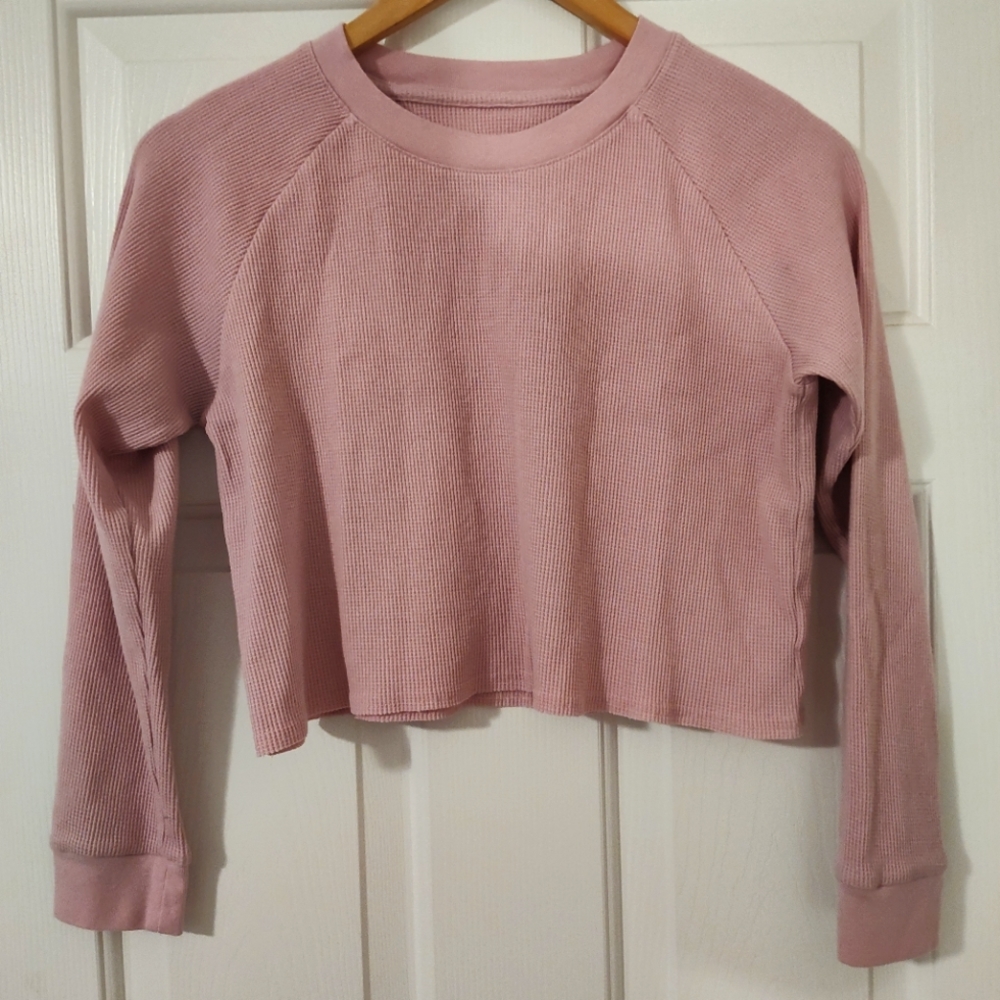Gap Teen Waffle Pink Long Sleeve Crop Top, Size XL